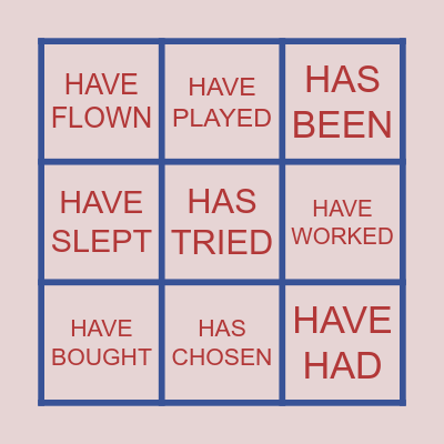 PAST PARTICIPLE VERBS Bingo Card