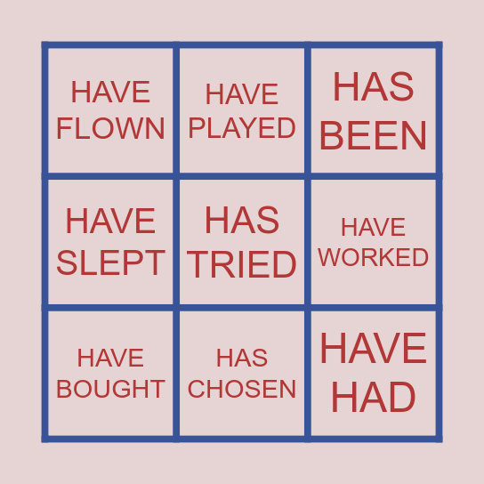 PAST PARTICIPLE VERBS Bingo Card