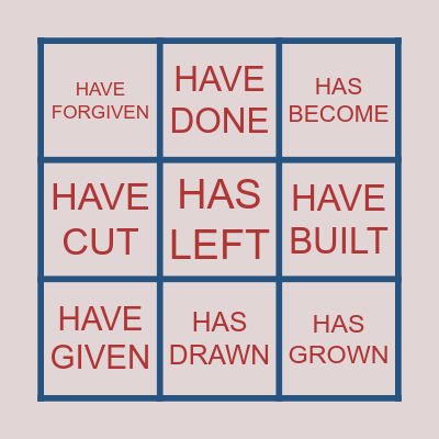PAST PARTICIPLE VERBS Bingo Card