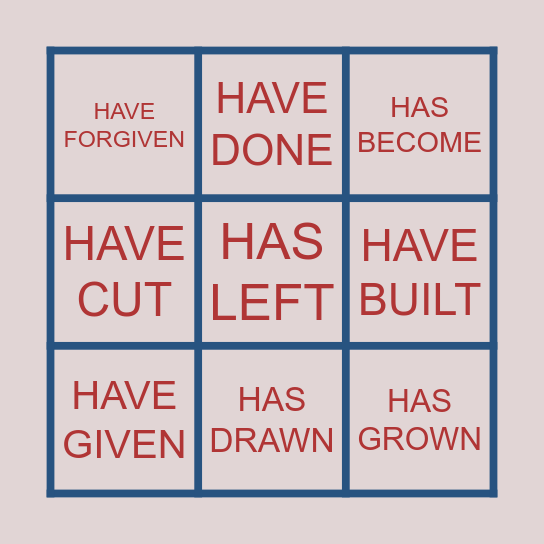PAST PARTICIPLE VERBS Bingo Card