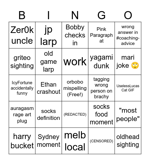 OCE Tekken Bingo Card