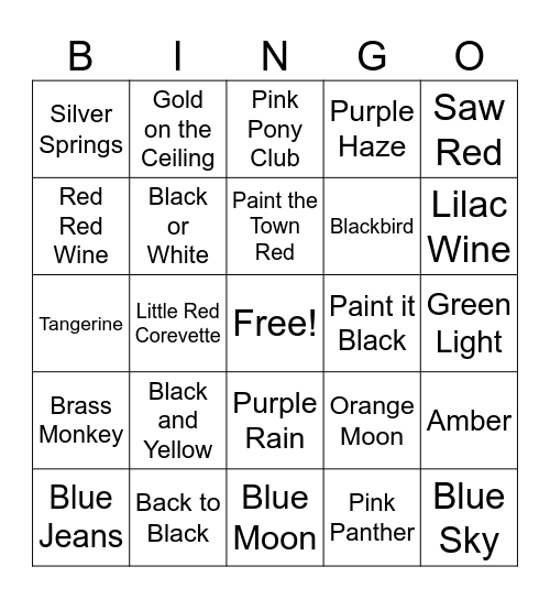 Mary's Music Bingo Card