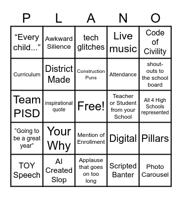 Convocation Bingo Card