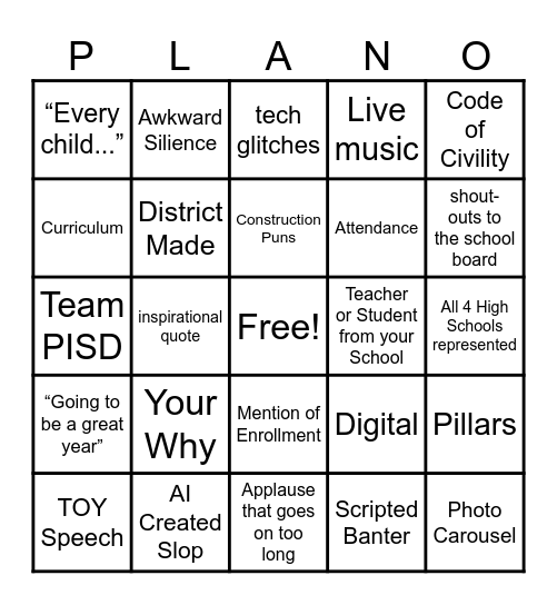 Convocation Bingo Card