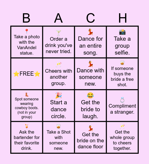 Katie's Bach BINGO Card