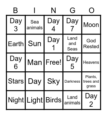 The Creation (Genesis 1-2:3) Bingo Card