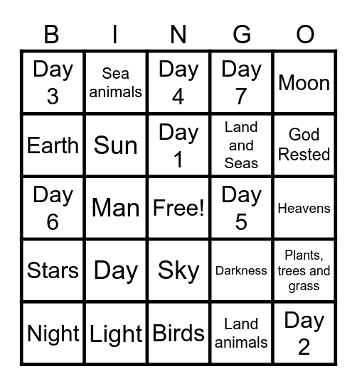 The Creation (Genesis 1-2:3) Bingo Card