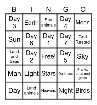 The Creation (Genesis 1-2:3) Bingo Card