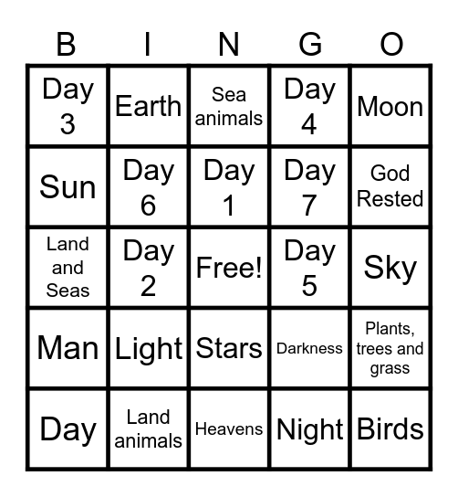 The Creation (Genesis 1-2:3) Bingo Card