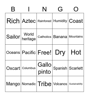 Costa Rica Bingo Card
