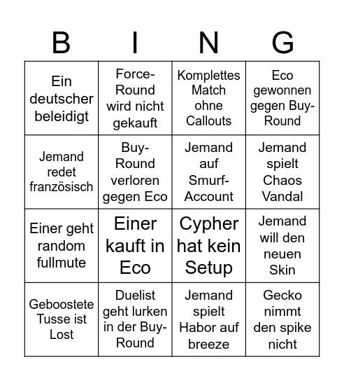 Valorant Bingo Deutsch Bingo Card