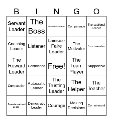 The 7 Styles & 7 C's of Leadership Bingo Card