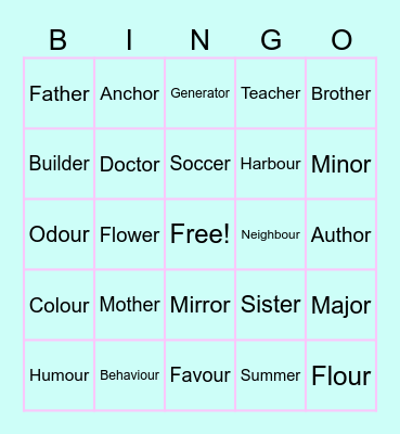 /er/, /or/, /our/ BINGO Card