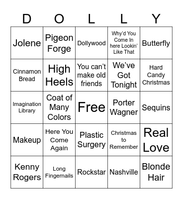 Dolly Parton Bingo Card