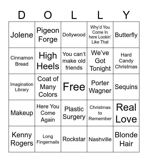 Dolly Parton Bingo Card