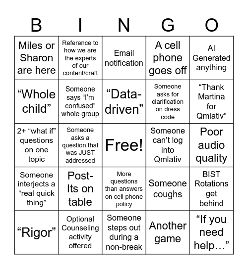PD BINGO Day 2 Bingo Card