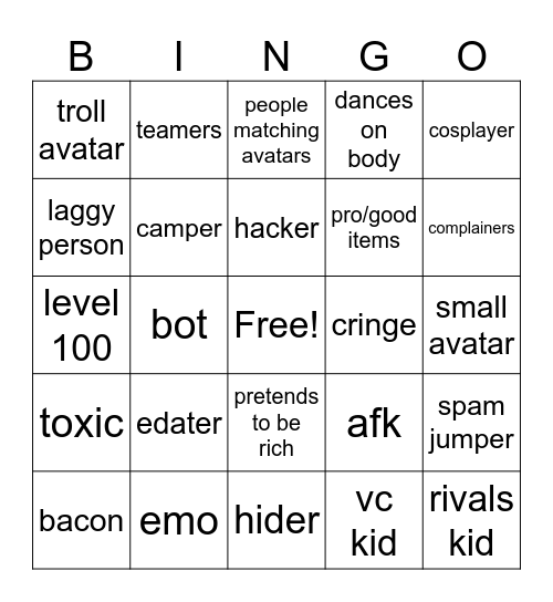 MM2 bingo Card