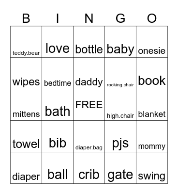 Baby Shower Bing0 Bingo Card