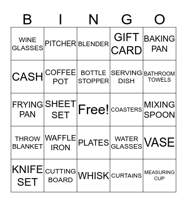 Sarah & Andrew's Bridal Shower Bingo Card