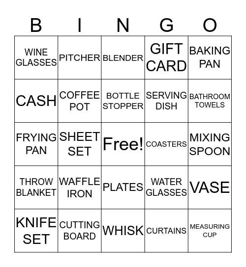 Sarah & Andrew's Bridal Shower Bingo Card