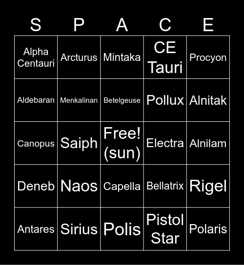 Celestia Star Picker Bingo Card