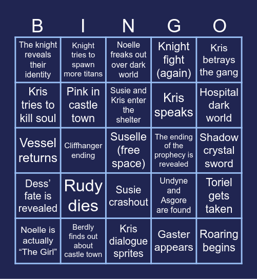 Deltarune chapter 6 bingo Card
