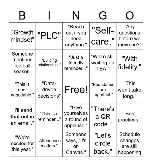 2-Hour Staff Meeting Bingo Card