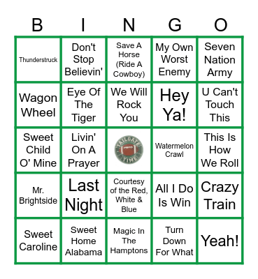 TAILGATE Bingo Card