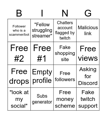 Twitch scams bingo Card