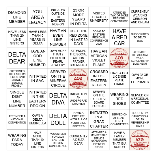 DELTA  BINGO Card