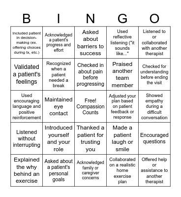 Compassionomics Bingo Card