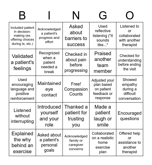 Compassionomics Bingo Card