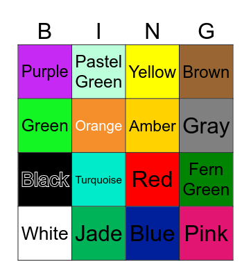 Colors Bingo Card