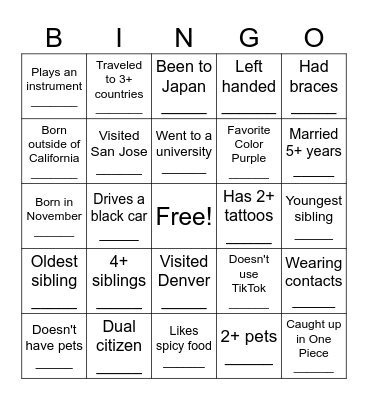 Untitled Bingo Card