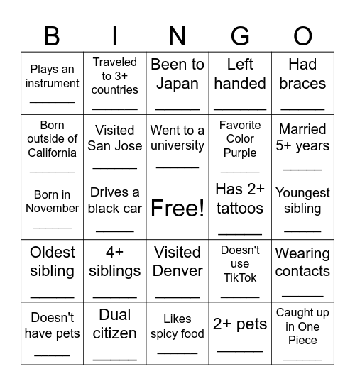 Untitled Bingo Card