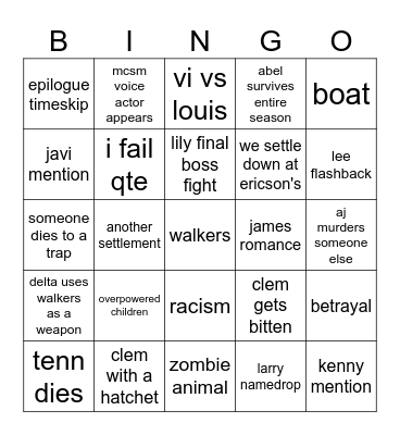 the walking dead season 4 Bingo Card