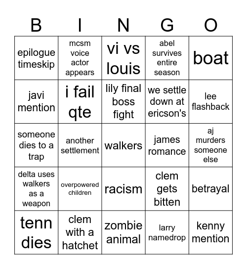the walking dead season 4 Bingo Card