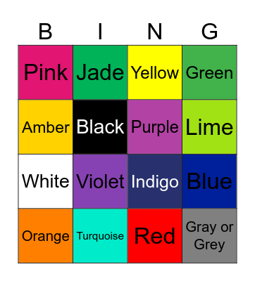 Colors Bingo Card