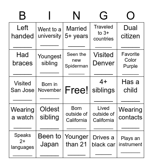 Untitled Bingo Card