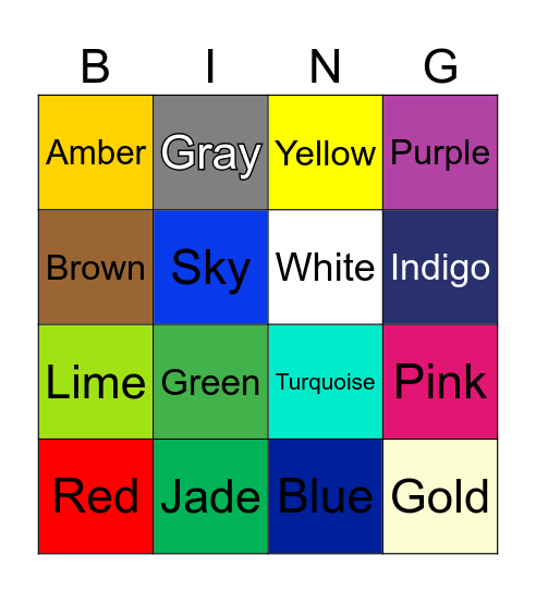 Colors Bingo Card