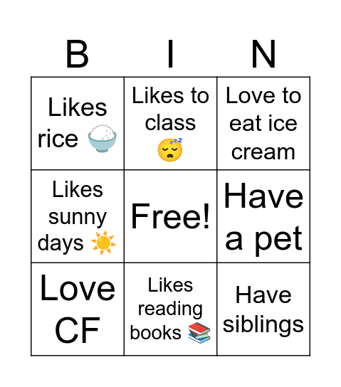 SU Bingo Card