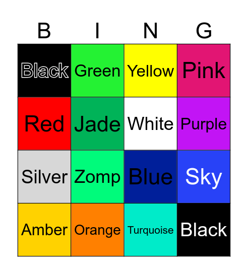 Colors Bingo Card