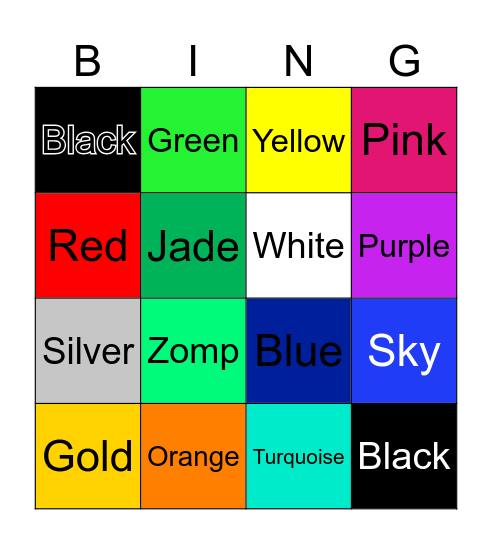 Colors Bingo Card