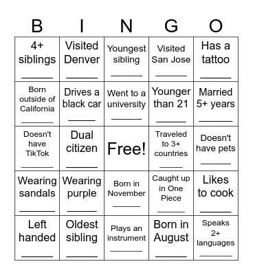 Untitled Bingo Card