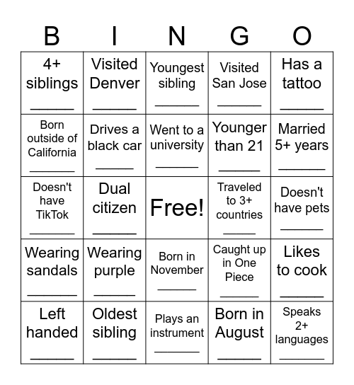 Untitled Bingo Card