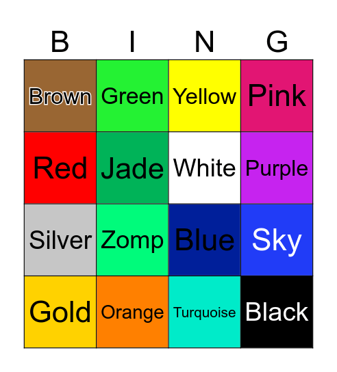 Colors Bingo Card