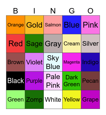 Color Bingo Card
