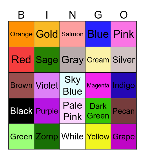 Color Bingo Card