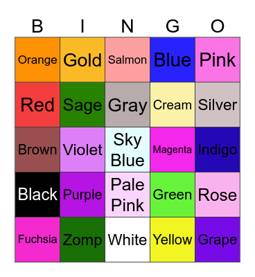 Color Bingo Card