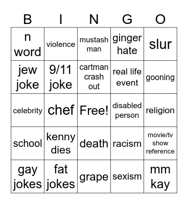 South Park Bingo Card